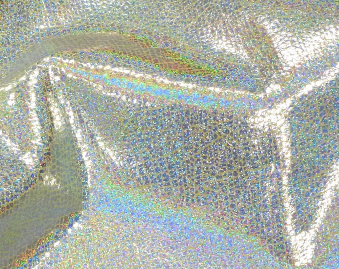 Metallic Leather 12"x20", 10"x24 or? Silver HALO Very Iridescent Tiny cracked on Light BANANA Calfskin  2.5 oz / 1 mm PeggySueAlso E1400-01