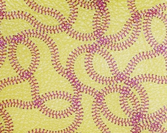 Softball 8"x10" Baseball Fury RED on YELLOW cowhide Leather 3 oz /1.2 mm PeggySueAlso® E1221-04 hides available
