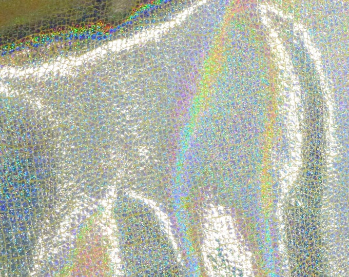 Leather 8"x10" Silver HALO metallic Very Iridescent Tiny cracked on Light BANANA Calfskin  2.5 oz / 1 mm PeggySueAlso® E1400-01