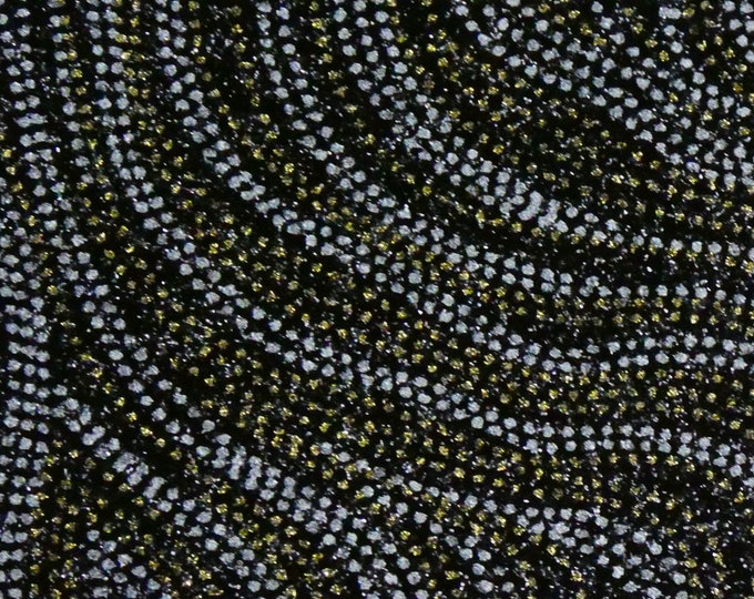 8"x10" Silver Gold DOTTED SWIRL WAVES Fabric applied to Leather Cowhide for firmness 3.5-4oz/1.4-1.6mm PeggySueAlso® E4350-03