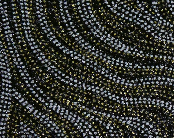 12"x12" Silver Gold DOTTED SWIRL WAVES Fabric applied to Leather Cowhide for firmness 3.5-4oz/1.4-1.6mm PeggySueAlso® E4350-03