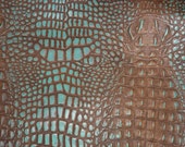 Leather 12 quot x12 quot Crocodile COCOA Brown and TURQUOISE Croc Embossed Cowhide 2.5-3 oz 1-1.2 mm PeggySueAlso E2860-26