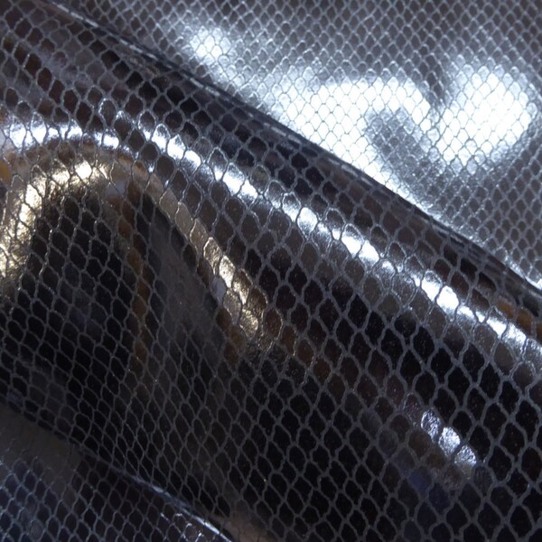 Patent Leather 8"x10" Fish Net printed BLACK Cowhide 3.5-4 oz /1.4-1.6 mm PeggySueAlso™ E2988-01