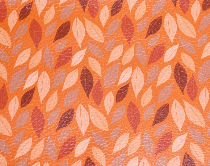 Leather 12"x12" Fall / AUTUMN MAGNOLIA Leaves on ORANGE Cowhide 2.75-3 oz/1.1-1.2 mm PeggySueAlso E4600-07