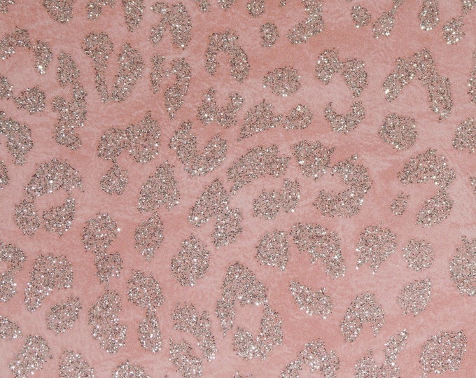 LEOPARD 12"x12" Pastel SPANISH PINK with Fine SiLVER GLiTTER Cowhide 3-3.25oz/1.2-1.3 mm PeggySueAlso E2550-109