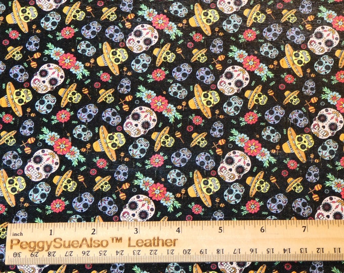 CORK 8"x10" DAY of the DEAD Skulls Cork on Leather 4-4.25/1.6-1.7 mm PeggySueAlso® E5610-352 Halloween Mardi Gras