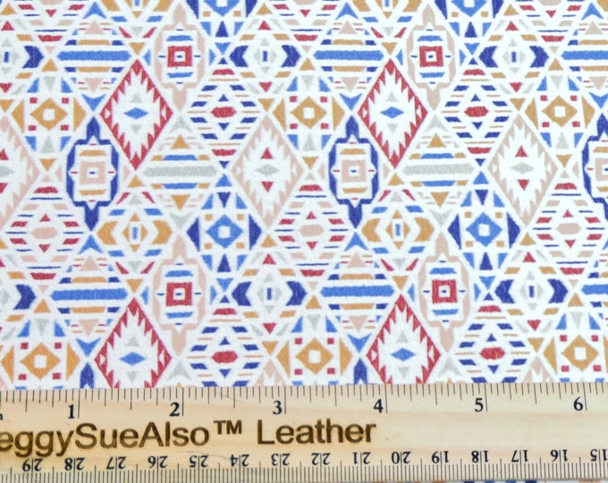 Leather 8"x10" MOSAIC GEOMETRIC Ethnic Tribal ARGYLE red blue flesh gold gray cowhide 3-3.25 oz / 1.2-1.3 mm PeggySueAlso E7600-02