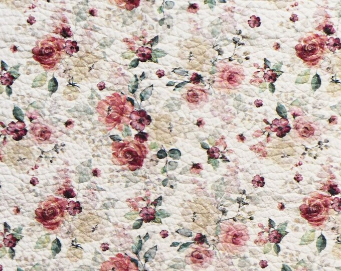 Leather 12"x12" MAUVE Spring Flowers on WHITE Cowhide Leather 3.25-3.5oz/1.3-1.5mm PeggySueAlso®  E1671-01