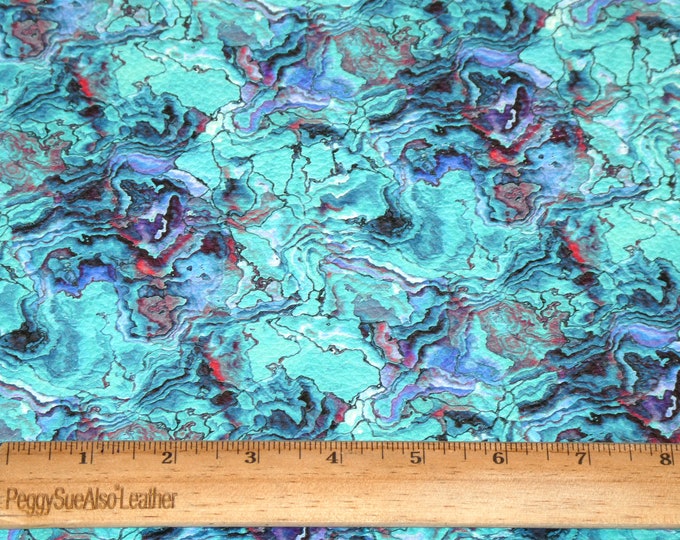 Leather 12"x12" OBSIDIAN Rainbow #8 Turquoise, Blue, aqua and MORE Marbled cowhide 3.5-4oz /1.4-1.6 mm PeggySueAlso® E4605-06 Hides too