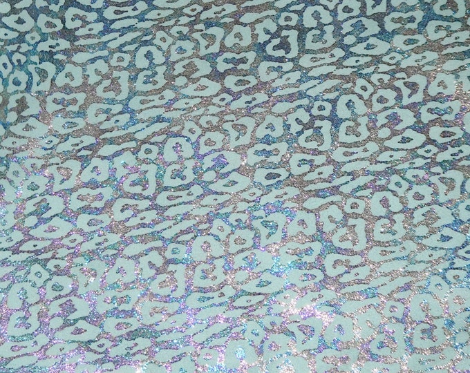 Shimmery Leopard 3-4-5 or 6 sq ft PRISM ANTIQUE on AQUA Suede Cowhide Leather 3.25-3.5 oz/1.3-1.4 mm PeggySueAlso® E6538-06