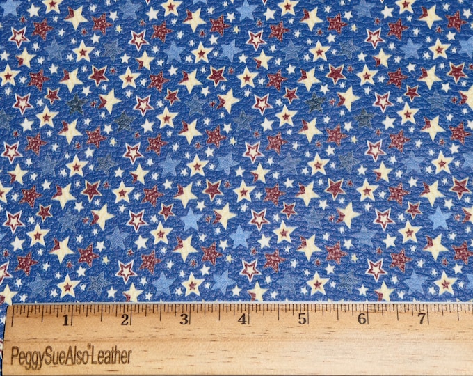 Leather 3-4-5-6 sqft SKETCHY STARS Red White blue on Light NAVY / Dk Royal 3.75-4 oz/ 1.3-1.4mm PeggySueAlso® E2751-02 4th of July Patriotic