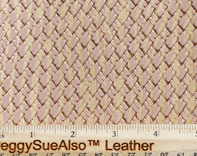 Leather 3-4-5 or 6 sq ft Rose Gold and Gold Metallic CRISS CROSS w/ Flesh Pink Cowhide 3.75-4oz/1.5-1.6 mm PeggySueAlso E8102-01 hides too