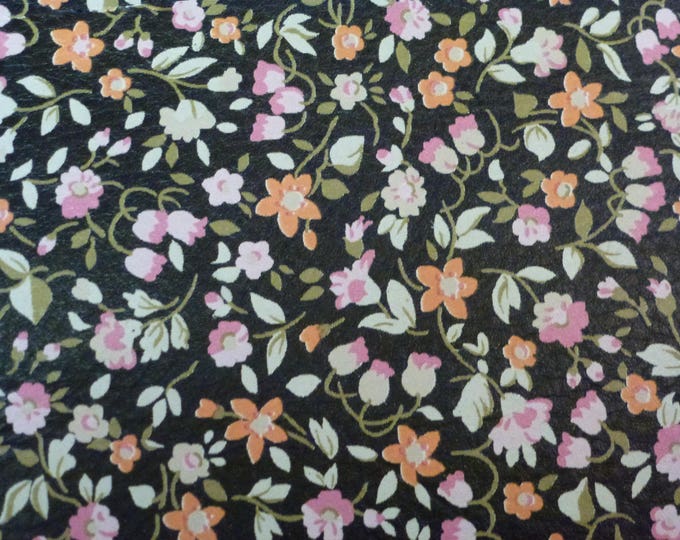 Leather 7-8-9 or 10 sq ft CLUSTERS of TINY pink orange white Flowers on Black Cowhide 2.5-2.75oz/1-1.1mm PeggySueAlso E1133-02