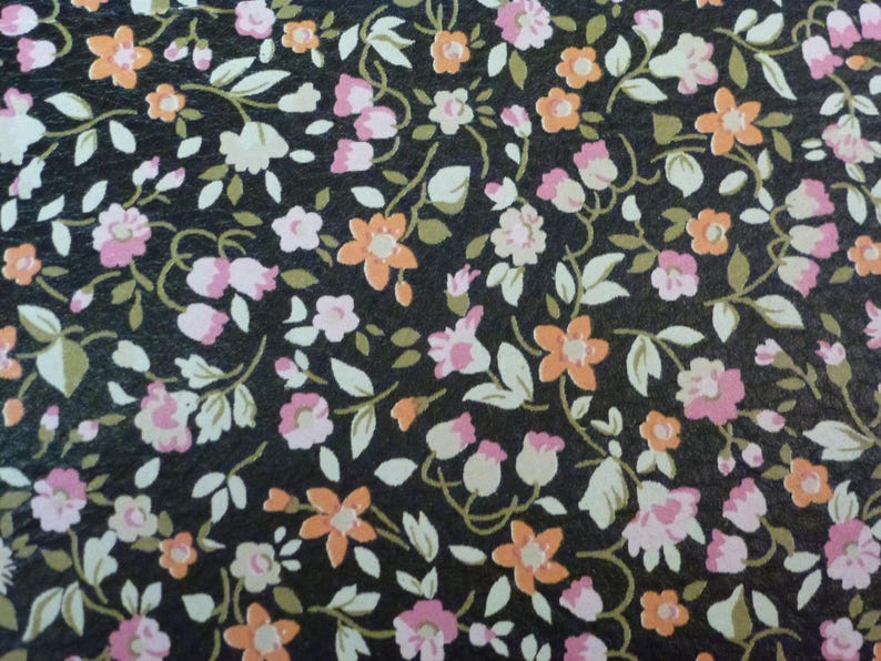 Leather 7-8-9 or 10 sq ft CLUSTERS of TINY pink orange white Flowers on Black Cowhide 2.5-2.75oz/1-1.1mm PeggySueAlso E1133-02 image 1