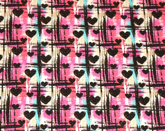 Leather 8"x10" Black HEARTS on Pink and aqua / turquoise Cowhide 3.5-4oz/1.4-1.6mm PeggySueAlso® E1380-50 Valentines Day Love