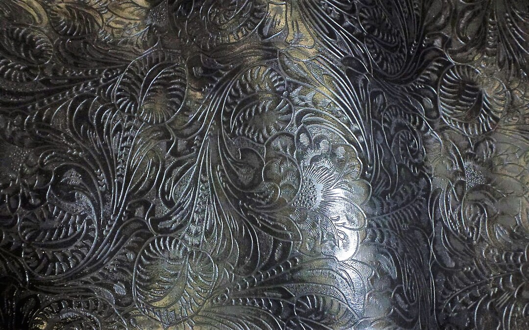 Leather 8x10 Western Tool Floral and Leaf BLACK & CHARCOAL Embossed Cowhide 3.5 Oz/ 1.4mm