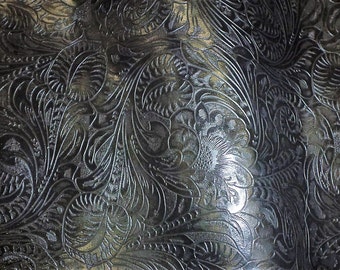 Leather 8&quot;x10&quot; Western Tool Floral and leaf BLACK & CHARCOAL Embossed Cowhide 3.5 oz/ 1.4mm PeggySueAlso E2838-18 Hides Available