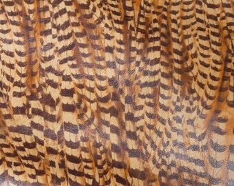 Leather 8"x10" Pheasant Feathers on CAMEL Cowhide 2.75-3 oz /1.1-1.2 mm PeggySueAlso E6720-01 Hides available