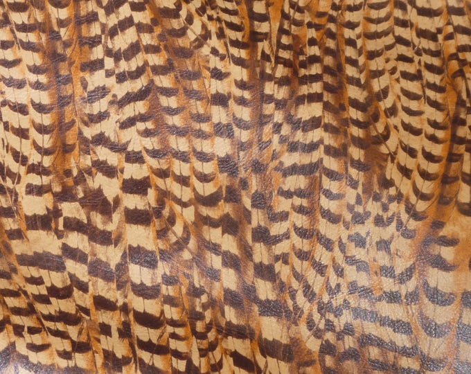 Leather 12"x12" Pheasant Feathers on CAMEL Cowhide 3 oz /1.2 mm PeggySueAlso™ E6720-01 hides available