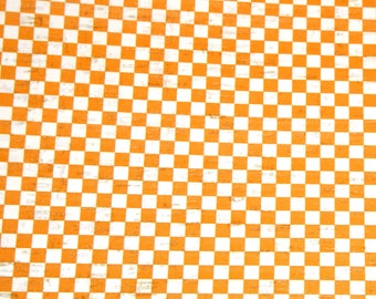 Cork 8"x10" ORANGE & WHITE CHECKERBOARD (1/4" squares) applied to real leather Thick 5.5oz/2.2mm PeggySueAlso® E5610-612