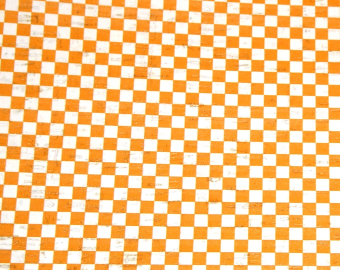 Cork 8"x10" ORANGE & WHITE CHECKERBOARD (1/4" squares) applied to real leather Thick 5.5oz/2.2mm PeggySueAlso® E5610-612