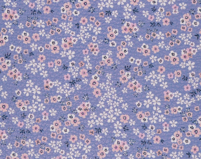 Leather 12"x12" Ditsy Pink/white flowers on Very Peri (lavender purple) Cowhide 3.75-4 oz/1.5-1.6 mm PeggySueAlso E2508-14
