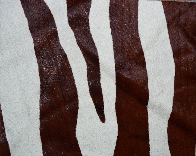 Hair On Leather 12"X12" Zebra  OFF WHITE and BROWN Large Print Cowhide 3.5-3.75 oz / 1.4-1.5 mmPeggySueAlso
