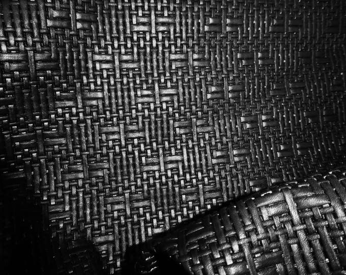 Leather 8x10 Panama BLACK Basket WEAVE Embossed Cowhide 22.5 Oz/0.81