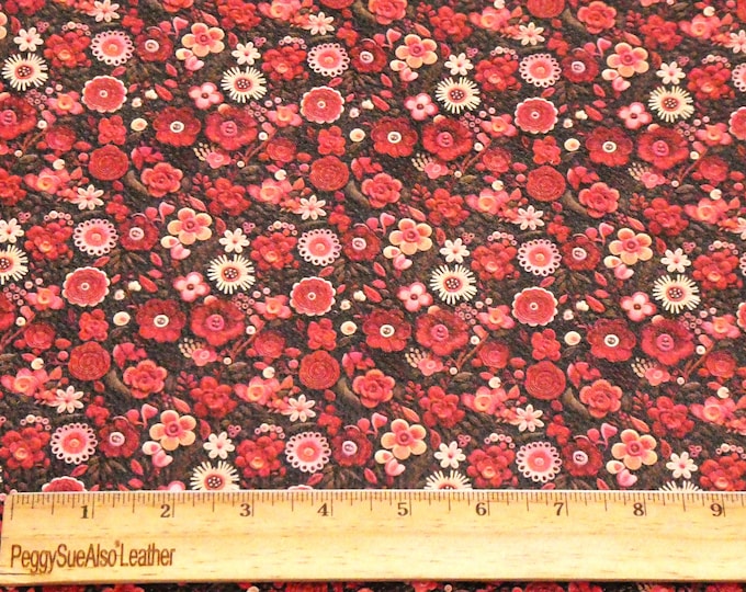 Leather 8"x10" Embroidery Look RED Roses, Cream flowers on BLACK Cowhide 3.75oz/1.5 mm PeggySueAlso® E1380-51 Valentines Day