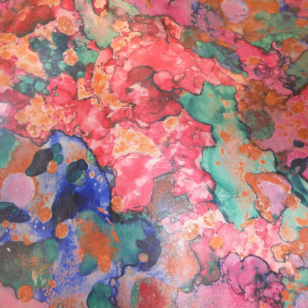 Leather 12"x12" Abstract LAVA Pink Turquoise Navy Orange now on SMOOTH cowhide 2.5-3 oz /1-1.2 mm PeggySueAlso™ E2176-07A