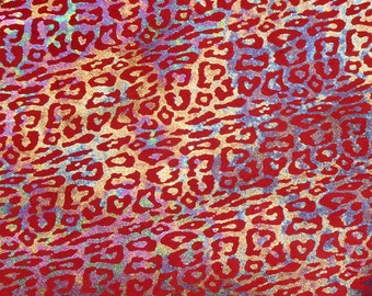 Shimmery Leopard 2 pieces 4"x6" PRISM ANTIQUE on RED Suede Cowhide Leather 3.25-3.5 oz/1.3-1.4 mm PeggySueAlso® E6538-10