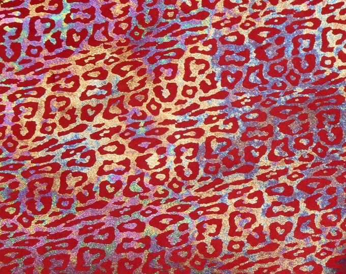 Shimmery Leopard 3-4-5 or 6 sq ft PRISM ANTIQUE on RED Suede Cowhide Leather 3.25-3.5 oz/1.3-1.4 mm PeggySueAlso E6538-10