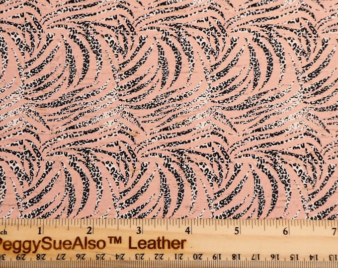 CoRK 8"x10" LEOPARD STREAKS on Blush FLESH Cork applied to Leather for body/strength Thick 5.5oz/2.2mm PeggySueAlso E5610-324