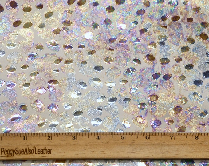 Metallic 8"x10" ABALONE Puddles of SILVER and PURPLE Metallic on very light gray cowhide 3-3.5 oz/1.2-1.4 mm PeggySueAlso E1040-01