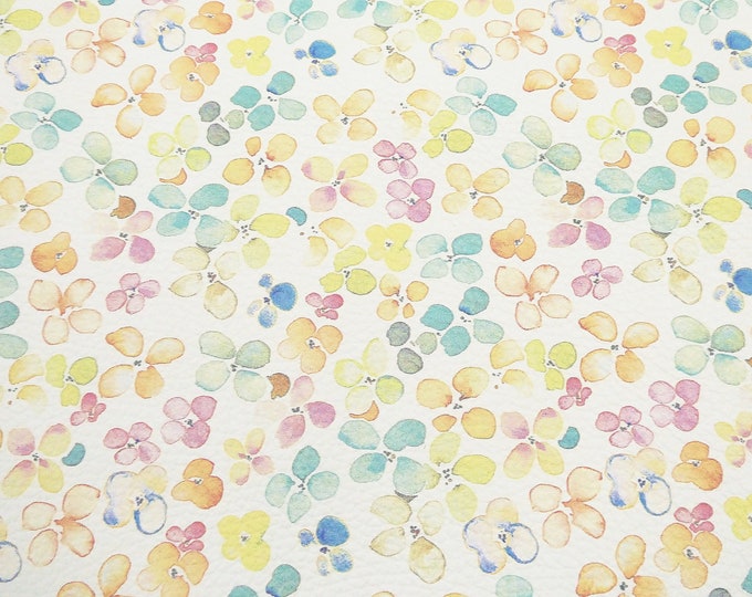 Leather 12"x12" PASTEL WATERCOLOR spring FLOWERS on white cowhide 4 oz /1.6 mm PeggySueAlso E1676-04