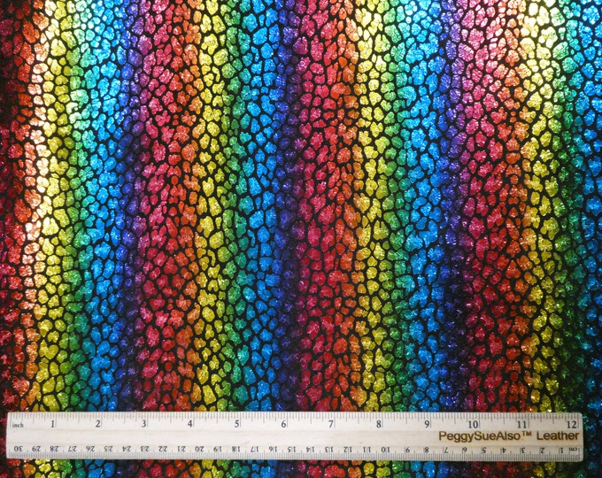 Stripe Leopard 5"x11" RAINBOW Metallic on Black Suede Cowhide Leather 2.75-3 oz / 1.1-1.2 mm PeggySueAlso E2550-55 Pride