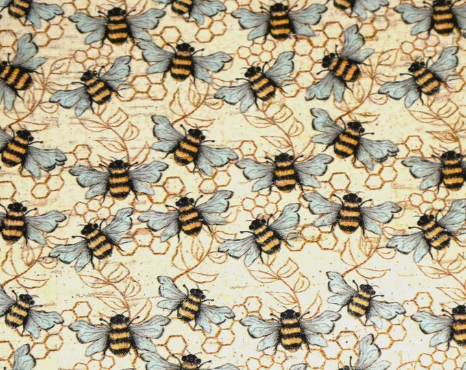 Cork 3-4-5 or 6 sq ft Jaimes BUMBLE BEES on CoRK (bees are 1" from tip of wing to tip of wing) 5.5 oz/2.2 mm PeggySueAlso® E5610-562