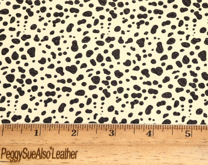 Leather 12"x12" sq ft Small Black ANIMAL spots on CREAM Cowhide 3.75-4 oz /1.5-1.6 mm PeggySueAlso E6400-03