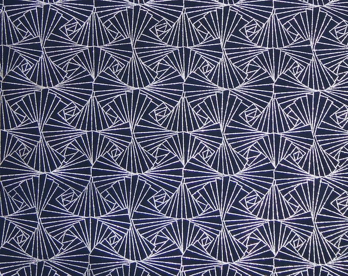 Leather 12"x12" CHINESE FAN SILVER Metallic on Navy Cowhide 3.5 oz / 1.4 mm PeggySueAlso E1421-04