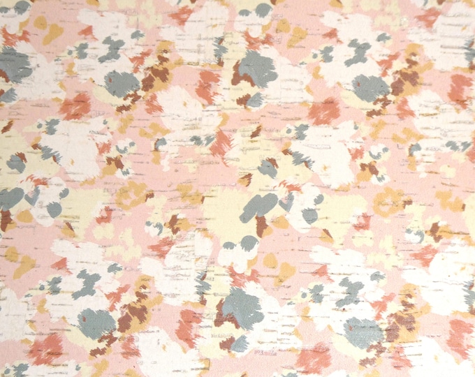 Cork 5"x11" Abstract Floral Camouflage Gray, Winter white, Salmon, Pink on Cork applied to Cowhide Leather 5.5oz/2.2mm PSA E5610-554