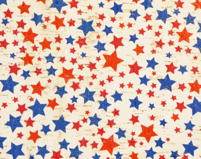 Just Found..... Cork 8"x10" SCATTERED STARS Red Blue on WHITE Cork applied to leather Thick 5.5oz/2.2mm PeggySueAlso®  E5610-235 closeout
