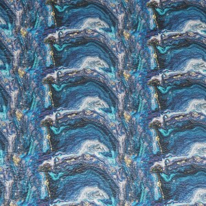 May include: Abstract seamless pattern with swirling blue, teal, white, and gold paint. The pattern is reminiscent of marble or agate.