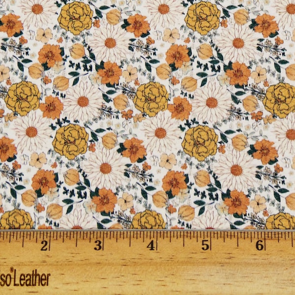 Leather 5"x11" BOHO BLOOM Flowers tan white orange green on Cowhide 3.75-4 oz/1.5-1.6 mm #263 PeggySueAlso® E1133-10