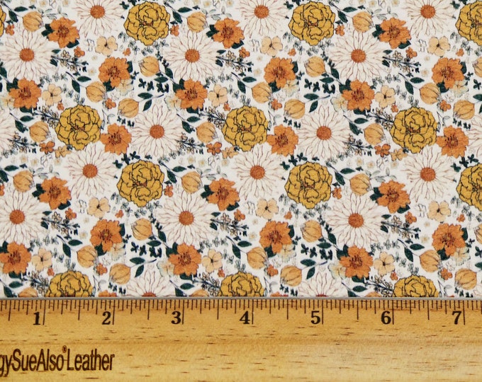 Leather 12"x12" BOHO BLOOM Flowers tan white orange green on Cowhide 3.75-4 oz/1.5-1.6 mm PeggySueAlso® E1133-10 Floral