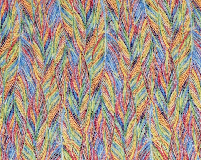 Cork 12"X12" RAINBOW BIRD FEATHERS CoRK applied to real leather Thick 5.5oz/2.2mm PeggySueAlso E5610-294