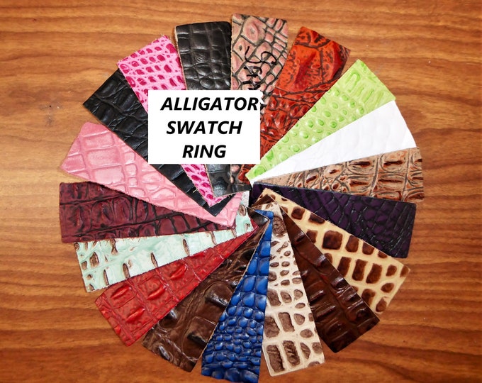 ALLIGATOR Leather SWATCH RING of all colors available Embossed Cowhide Each swatch is 4"X1.5" named on the back PeggySueAlso