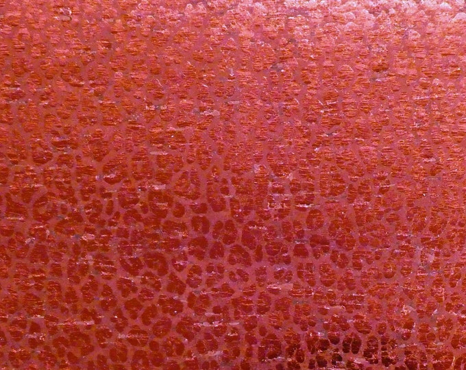 CORK 8"x10" Red Metallic Leopard on Cork applied to Leather Thick 6-6.5oz/2.4-2.6 mm PeggySueAlso  E5610-548