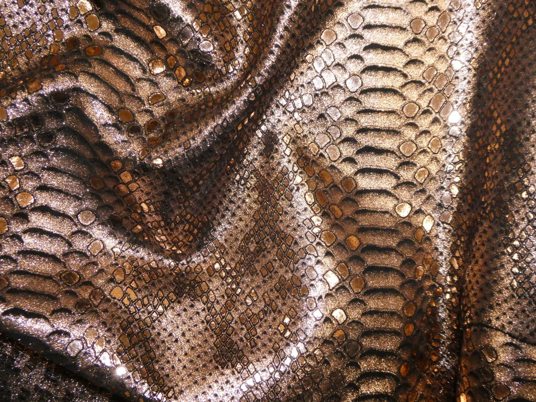 Mystic Python 8"x10" ROSE GOLD Metallic on BLACK Suede Cowhide Leather ...