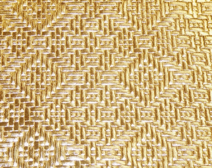 Diamond Weave 3-4-5 or 6 sq ft GOLD Metallic Embossed on our Riviera collection Cowhide Leather 2.5-2.75 oz/ 1-1.1 mm PeggySueAlso® E8060-17
