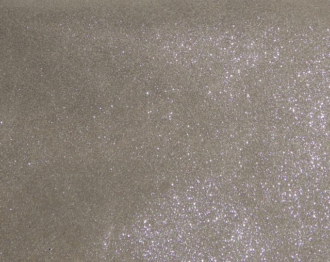 Dazzle 3-4-5 or 6 sq ft Silver on STORMY TAUPE Suede Cowhide leather  2.5 oz / 1 mm PeggySueAlso E8300-14 hides available